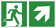 Rettungsweg rechts aufw�rts, 300x150mm, nachleuchtend, Aluminium