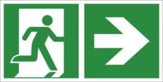 Rettungsweg rechts, 400x200mm, nachleuchtend, Aluminium
