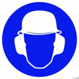 Geh�r- und Kopfschutz benutzen, � 200mm, nachleuchtend, Selbstklebefolie